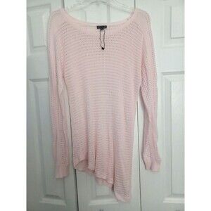 NWOT EXPRESS WOMEN SAND RELAXED MIXED MESH HI-LO HEM SWEATER LIGHT PINK SIZE M